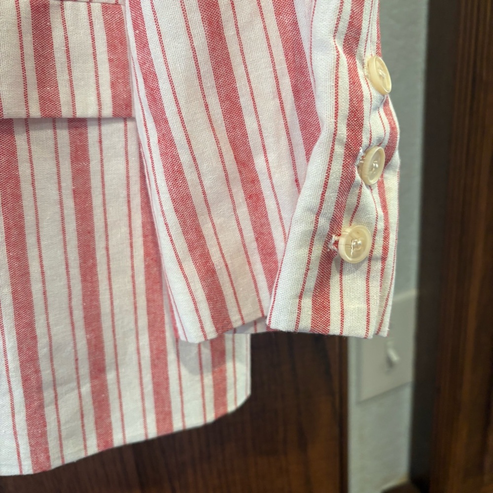 DO+BE $68 L Red & White Striped Double Breasted Linen Blend Blazer EUC - Picture 6 of 8